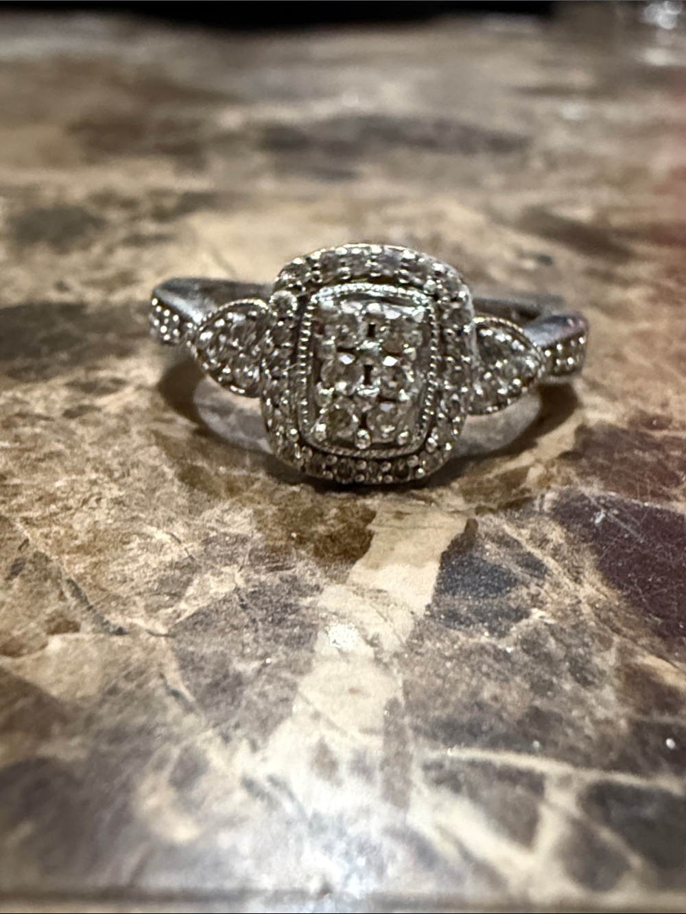 Diamond Halo Cluster Ring in Sterling Silver&14k sz7 - Picture 12 of 17